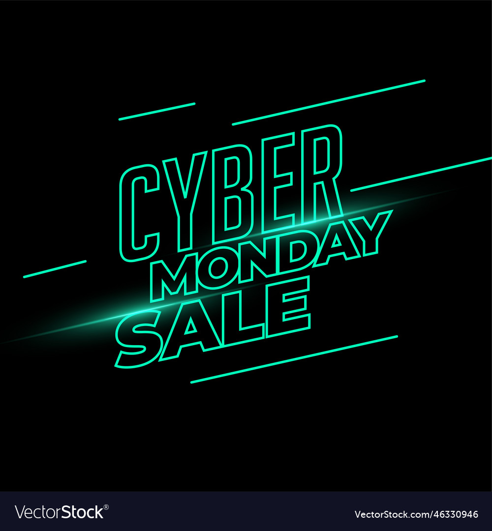 Cyber Monday Sale Banner In Neon Light Style Vector Image