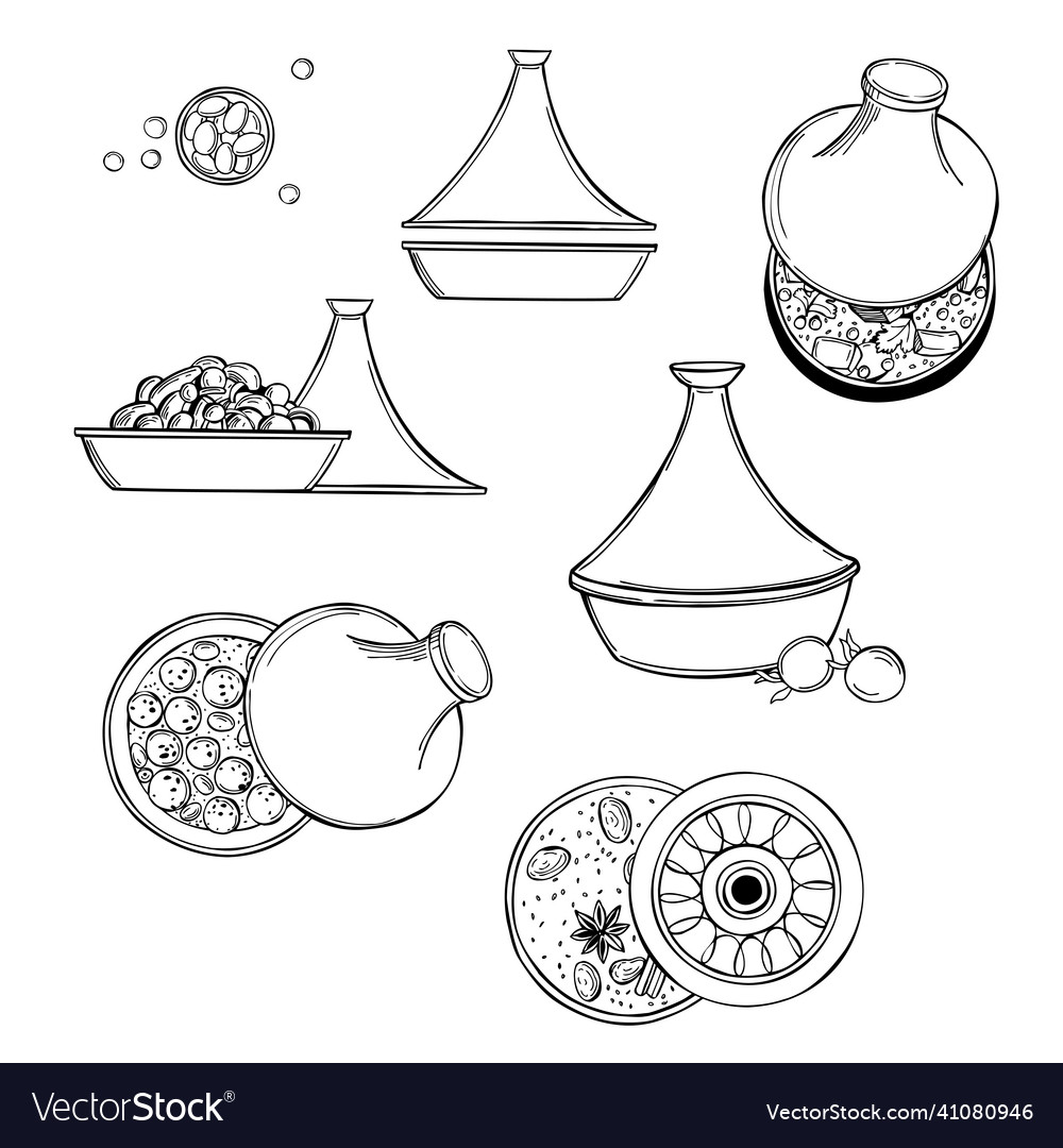 Tagine set sketch Royalty Free Vector Image - VectorStock