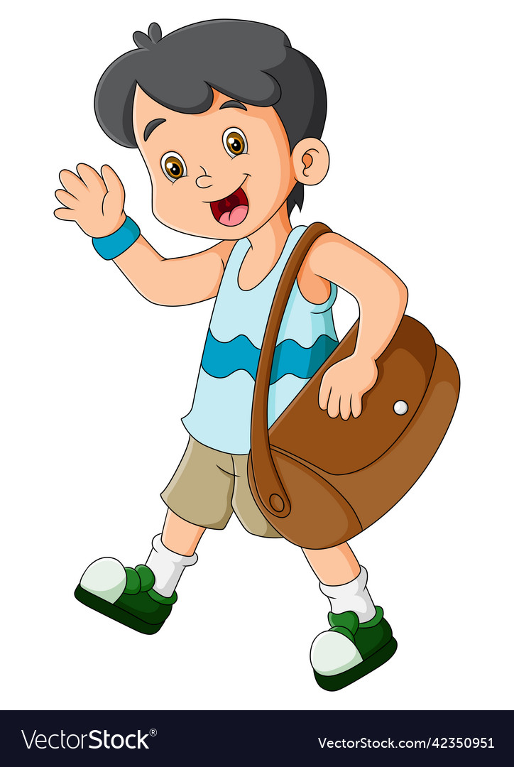 Boy is an athlete player bring a bag and waving Vector Image