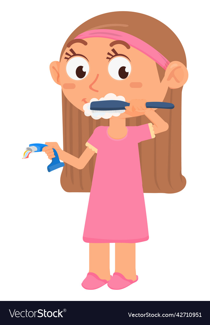 Girl washing teeth cartoon kid dental hygiene Vector Image