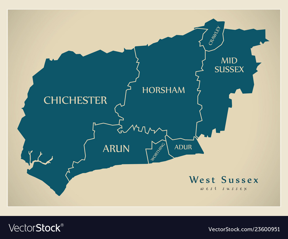 Modern map - west sussex county with district Vector Image