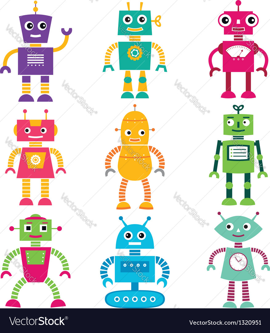 Robots set Royalty Free Vector Image VectorStock