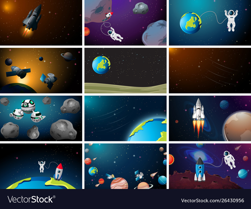 Large set different space scenes Royalty Free Vector Image