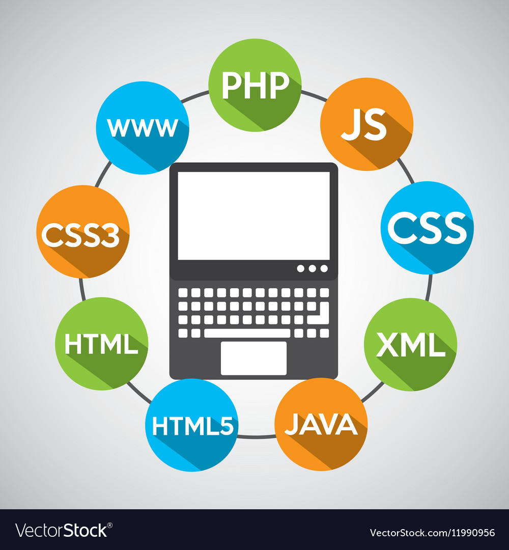 Programming languages notebook computer digital Vector Image