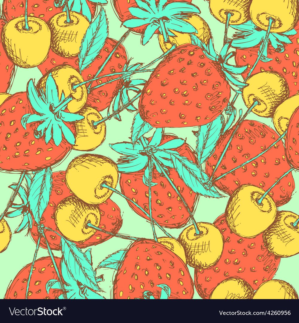 Sketch cherry and strawberry Royalty Free Vector Image