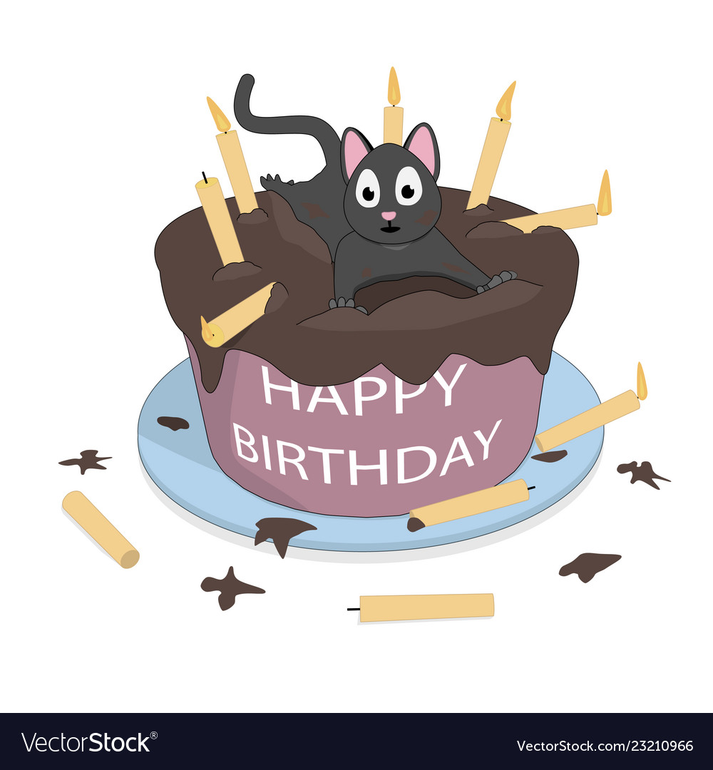 A Cat On The Cake Wishes A Happy Birthday Vector Image