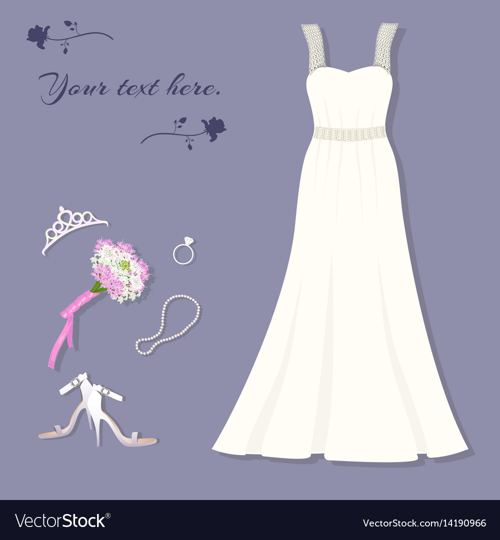 Bride S Set Wedding Dress Tiara Ring Shoes Vector Image