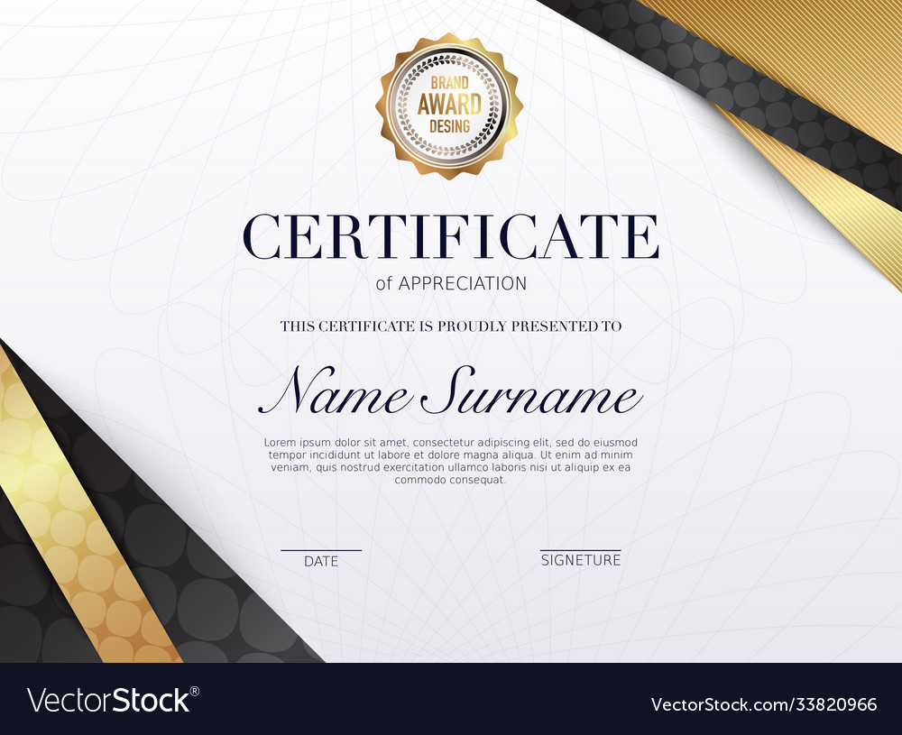 Certificate template with golden decoration