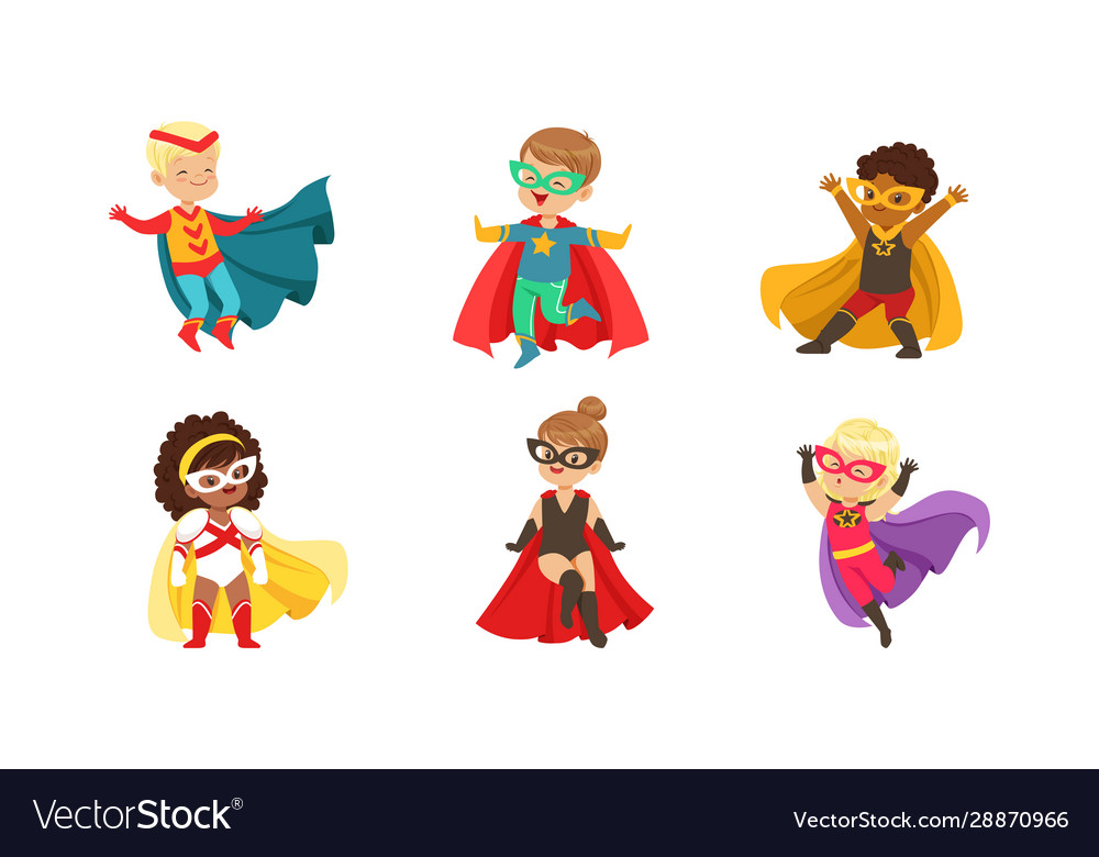 Kid superheroes collection cute happy boys and Vector Image