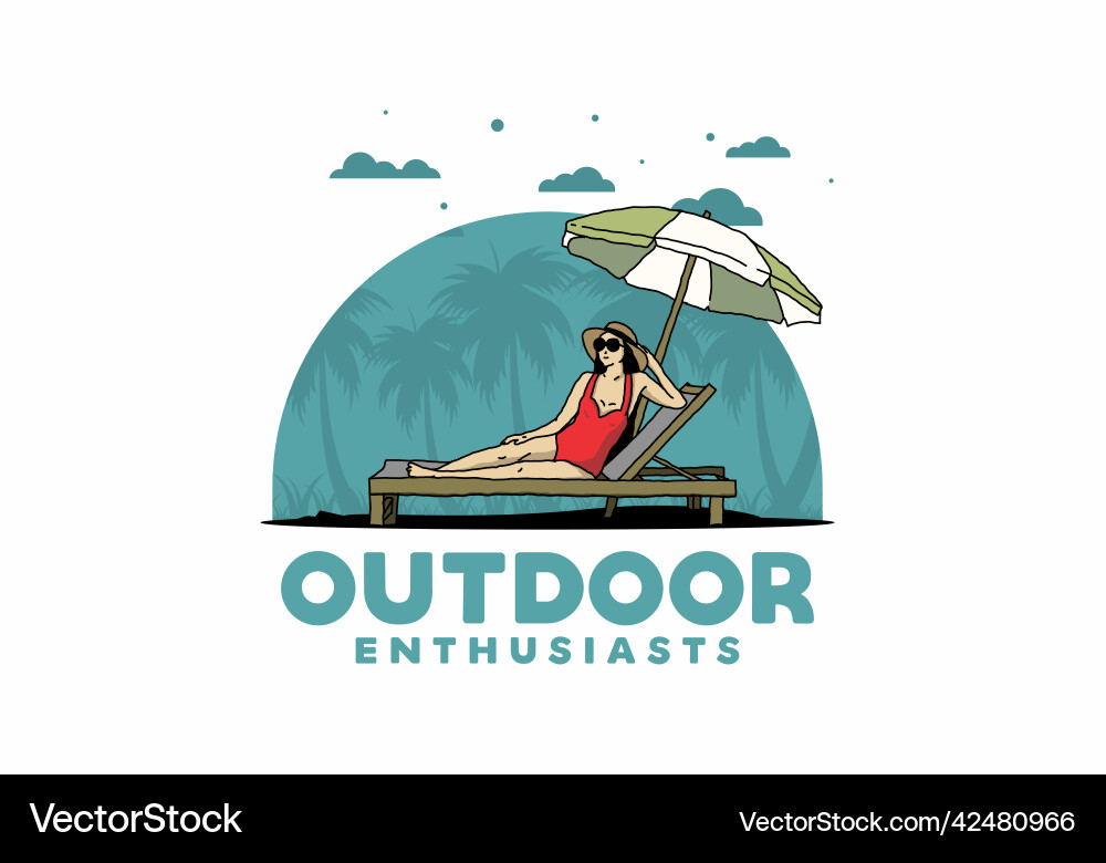 Relax on the beach chair under umbrella Royalty Free Vector