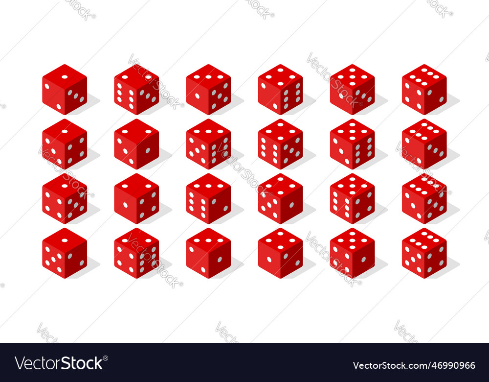 Set of isometric dice from all sides in red color Vector Image