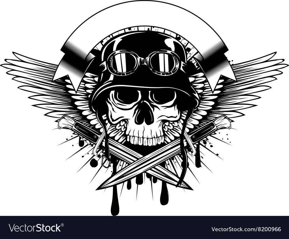 Skull in helmet with goggles and crossed knives Vector Image