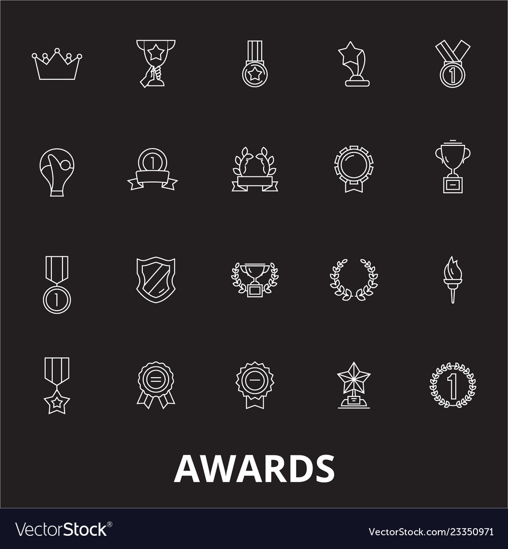 awards editable line icons set on black royalty free vector editable awards