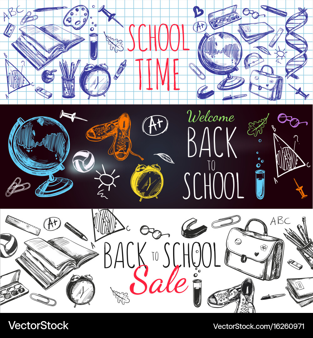 Back To School Banner Set Royalty Free Vector Image