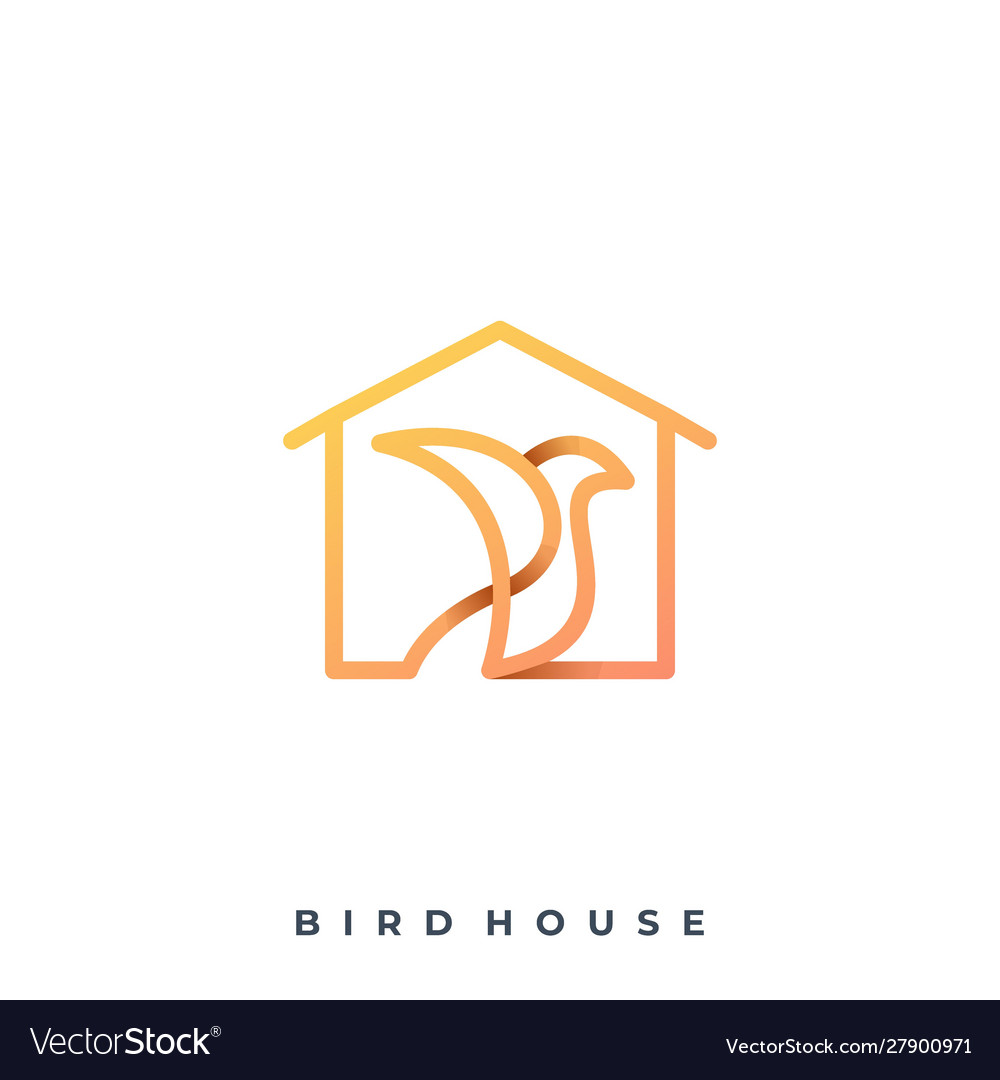 Bird with house line art template Royalty Free Vector Image