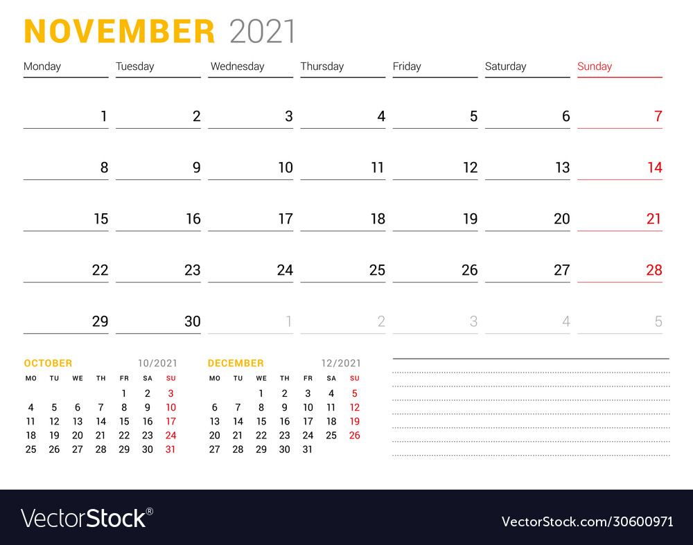 Calendar template for november 2021 business Vector Image