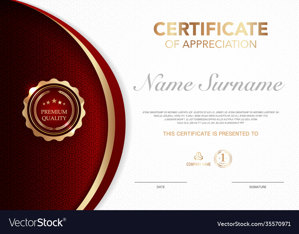 Certificate template red and gold luxury style Vector Image