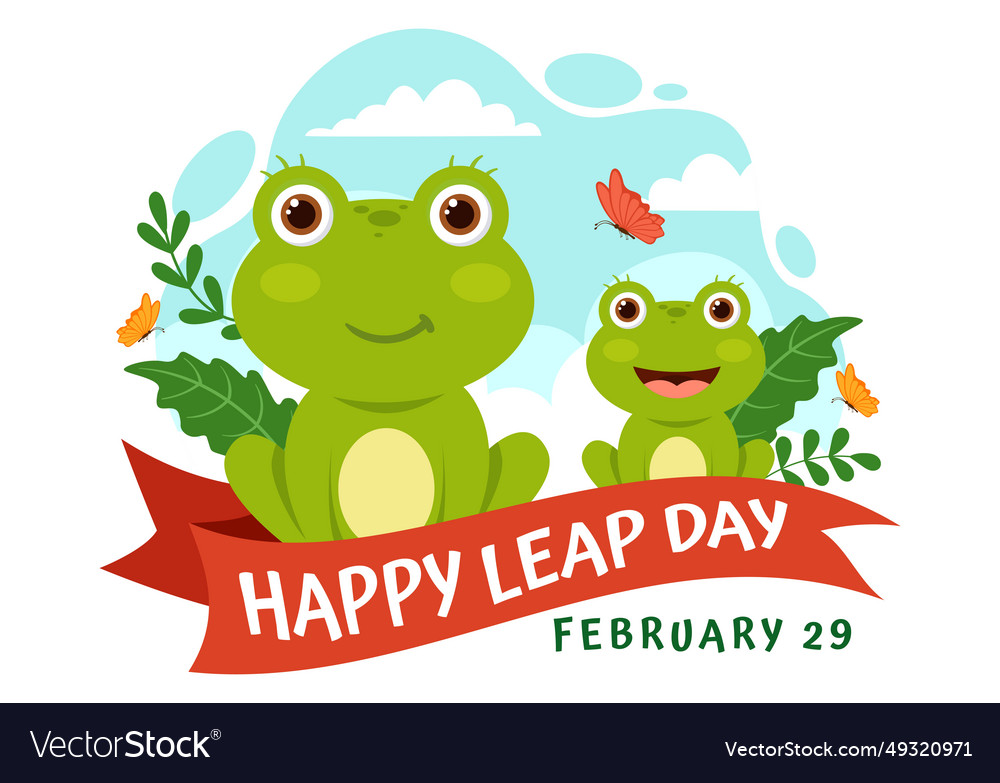 Happy leap day on 29 february with jumping frogs Vector Image