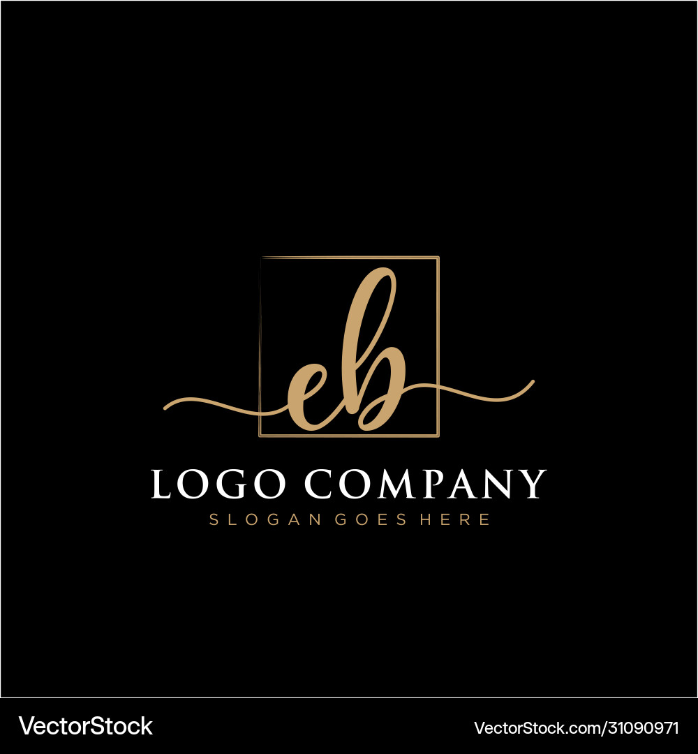 Initial handwriting logo with rectangle Royalty Free Vector