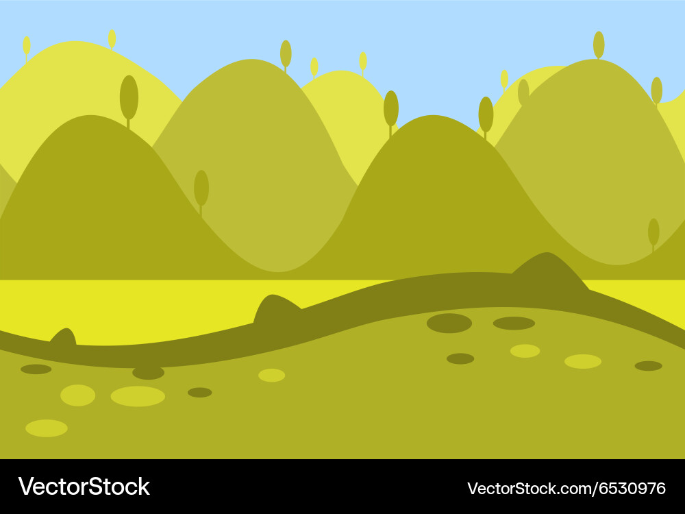 Cartoon Landscape Of Green Meadows Fields Hills Vector Image