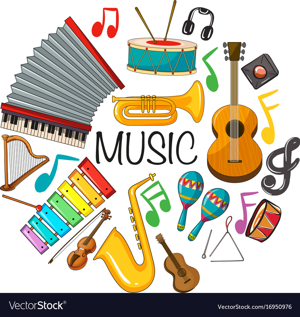 Different kinds musical instruments Royalty Free Vector