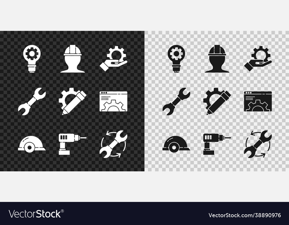 Set light bulb and gear worker safety helmet Vector Image