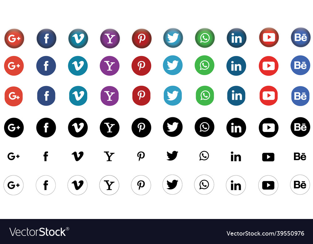 Set popular social media icons facebook instagra Vector Image