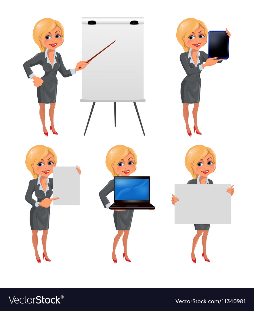 Cartoon Blond Business Woman Presentation Set2 Vector Image 0165