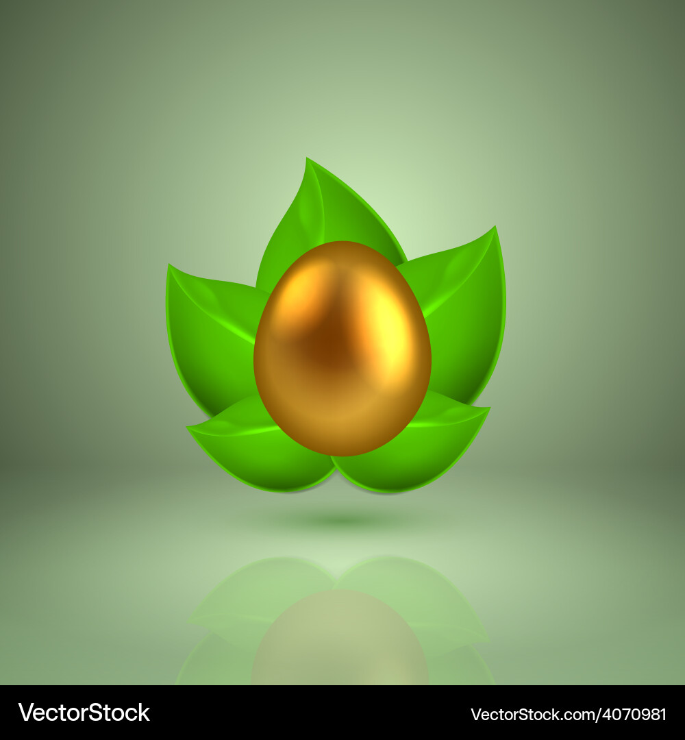 Golden Egg In Green Leaves Royalty Free Vector Image