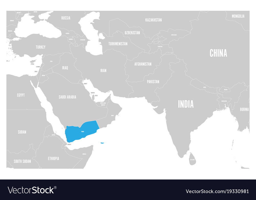 Yemen On Map Of Asia Yemen Blue Marked In Political Map Of South Asia Vector Image