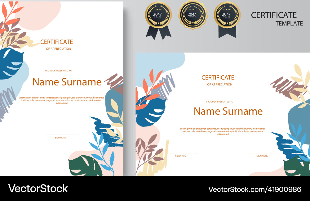 Floral abstract colorful certificate design Vector Image