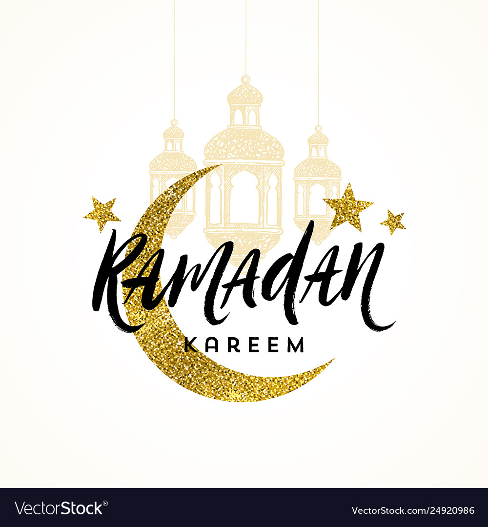 Ramadan kareem greeting card - brush calligraphy Vector Image