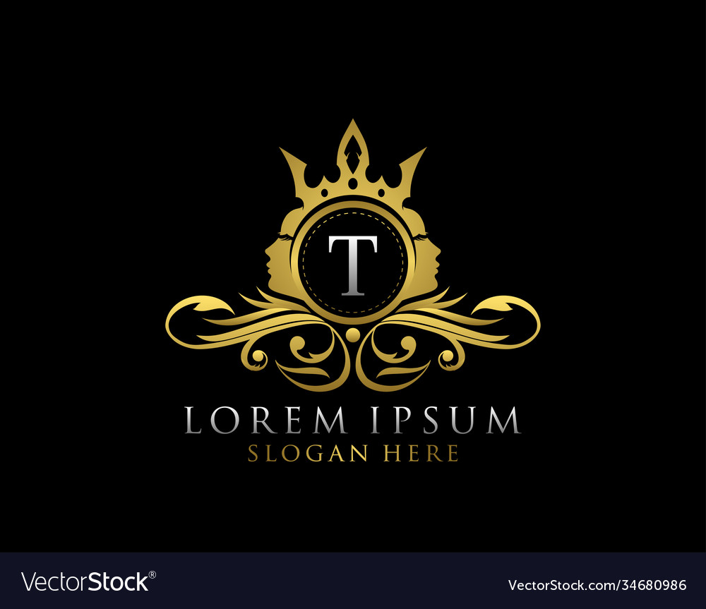 Royal beauty logo with t letter luxury gold Vector Image