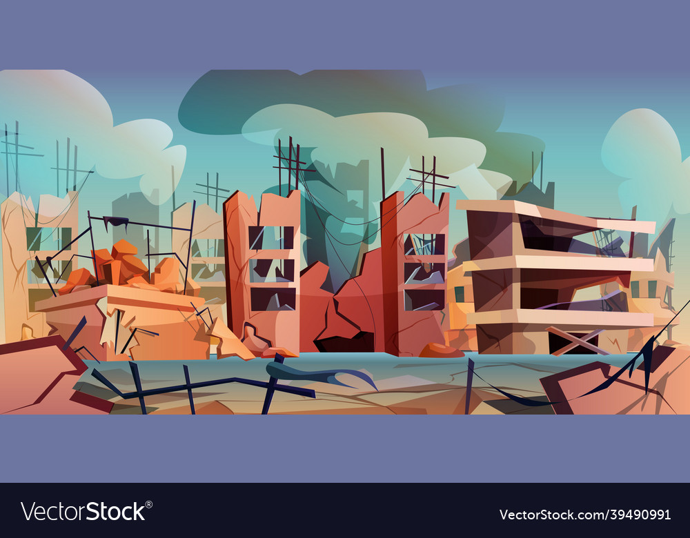 Destroyed city after war or natural disaster Vector Image