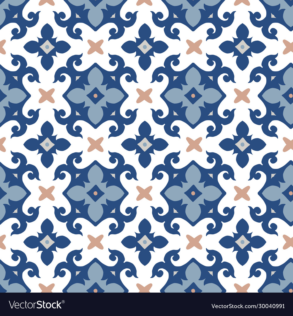 Hand drawn blue moroccan seamless pattern Vector Image