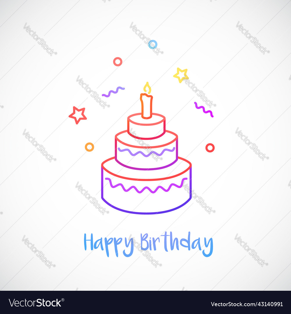 Happy birthday cake with burning candle isolated Vector Image