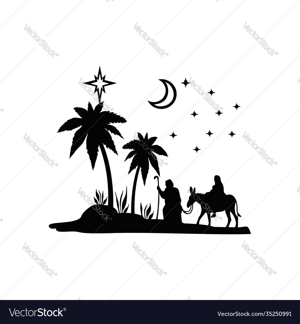 Holy night silhouette - nativity scene baby Vector Image