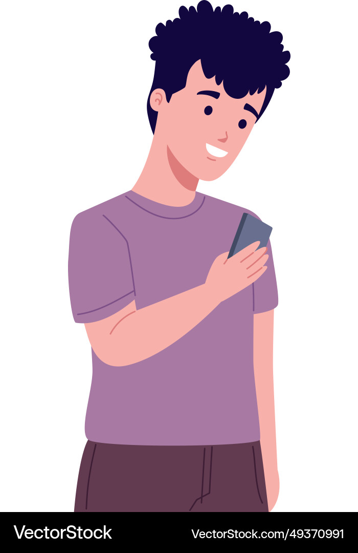 Using smartphone young man Royalty Free Vector Image