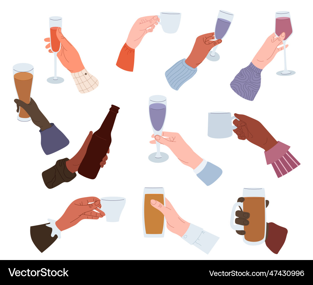 Drinks in hands set Royalty Free Vector Image - VectorStock