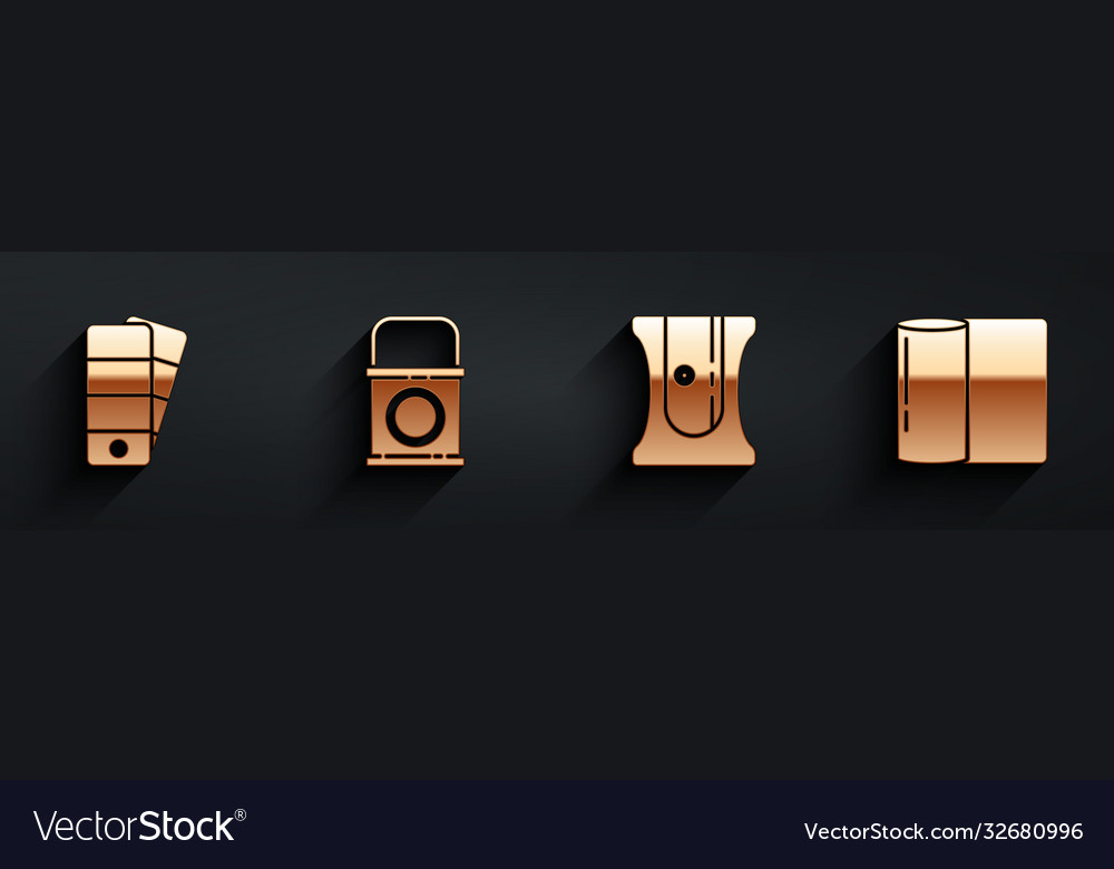 Set Palette Paint Bucket Pencil Sharpener Vector Image