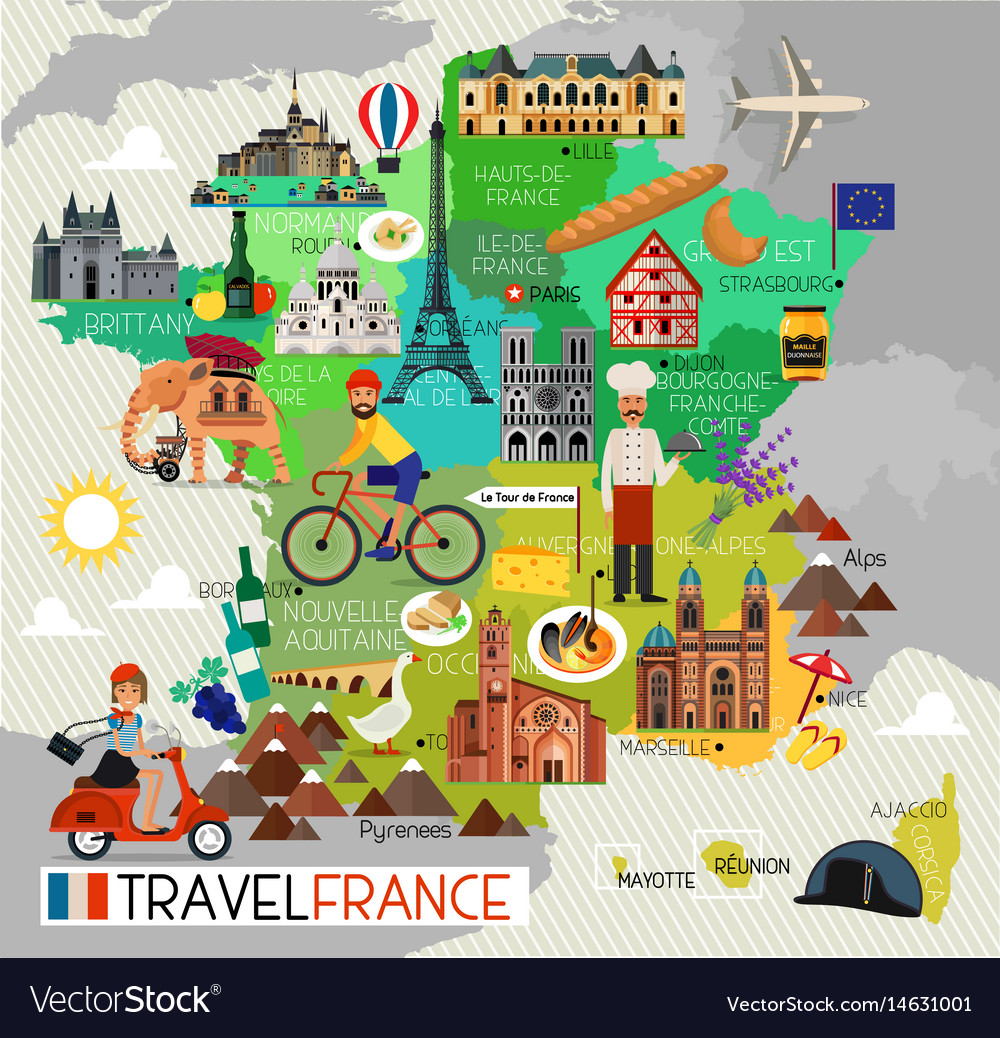 France landmarks and travel map france travel Vector Image