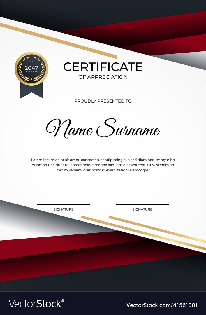 Professional red black gold certificate design Vector Image