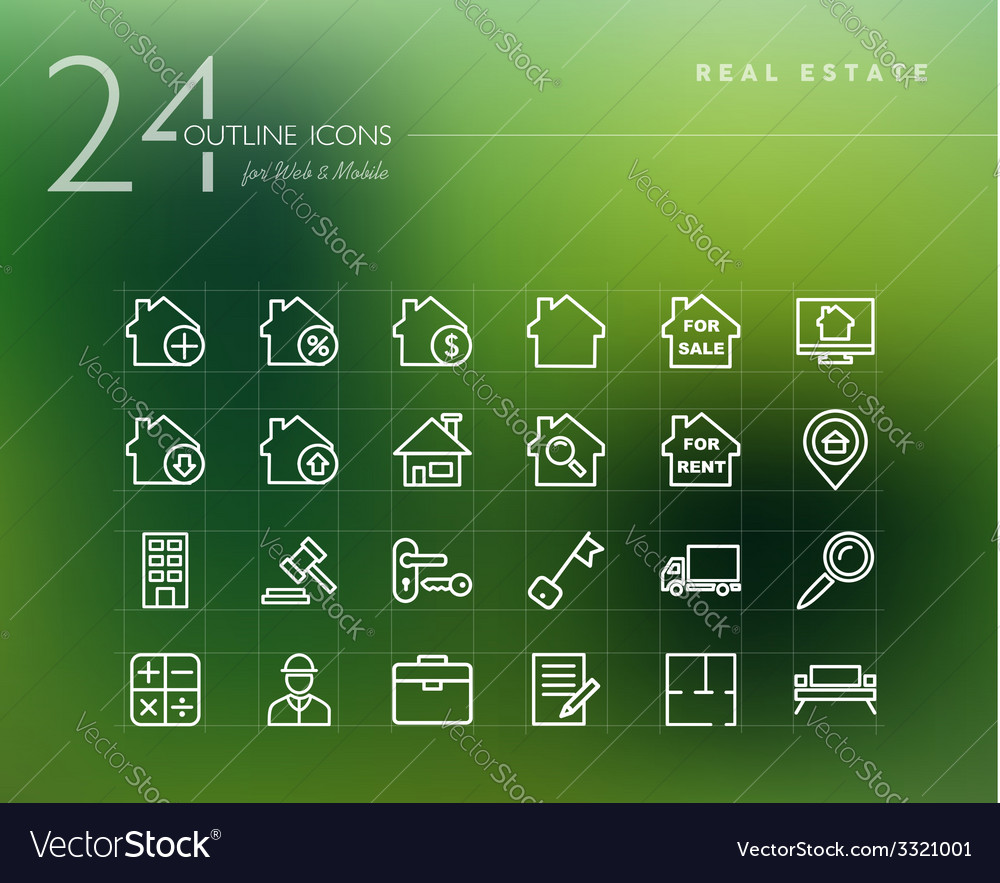 Real estate outline icons set Royalty Free Vector Image