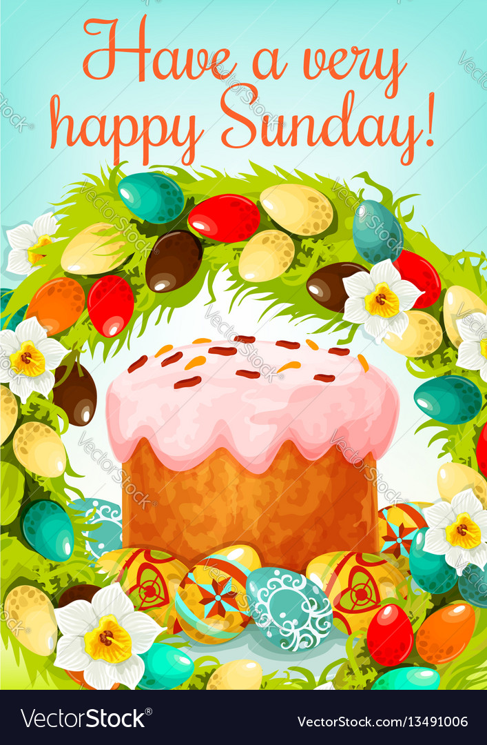 Easter sunday greeting card with cake and eggs Vector Image