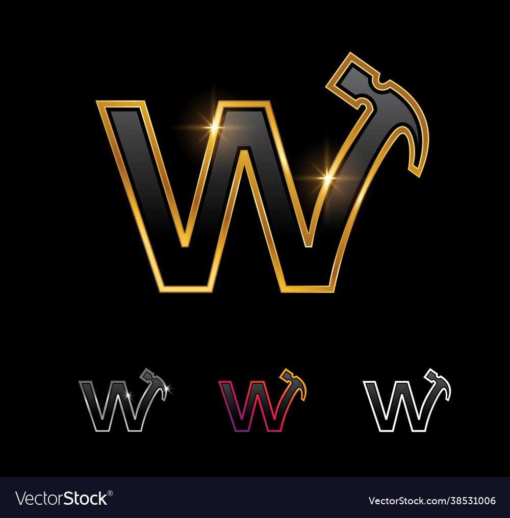 Golden monogram hammer letter w Royalty Free Vector Image