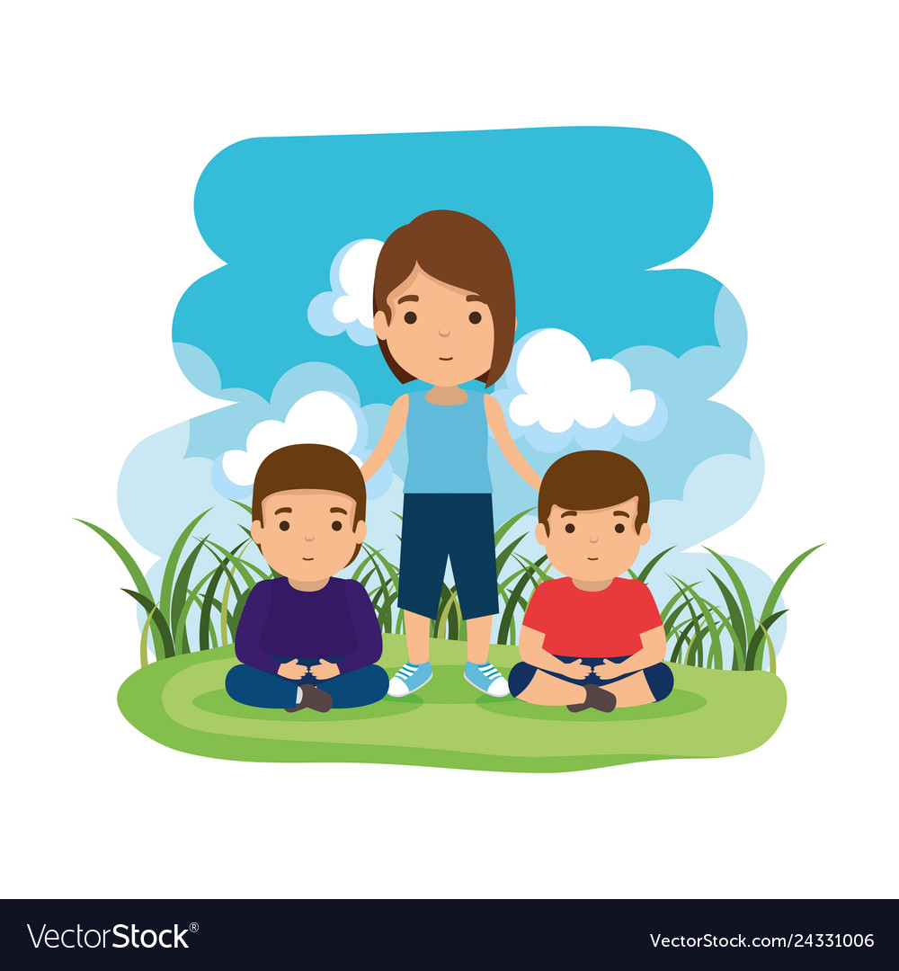 Mother with sons in the camp Royalty Free Vector Image