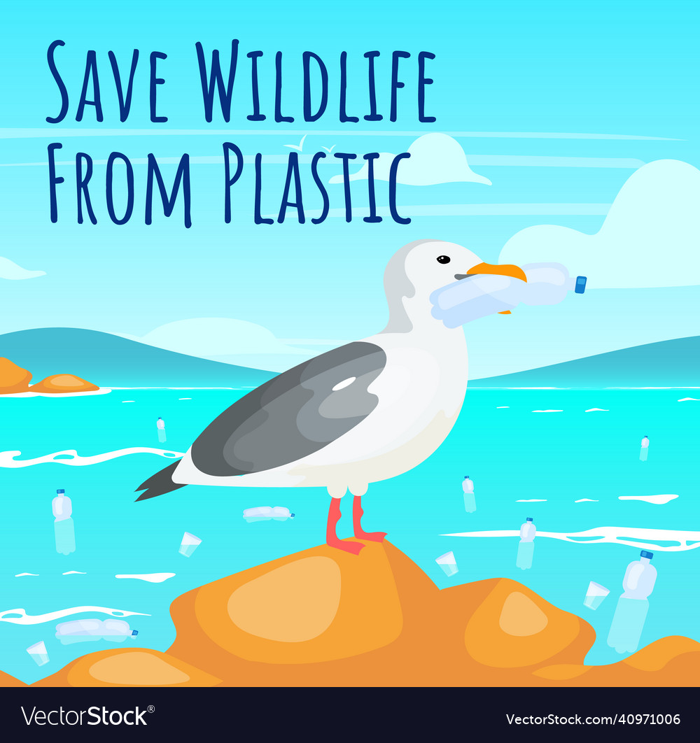 Save wildlife from plastic social media post Vector Image