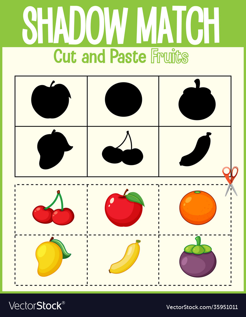Find correct shadow shadow match worksheet Vector Image
