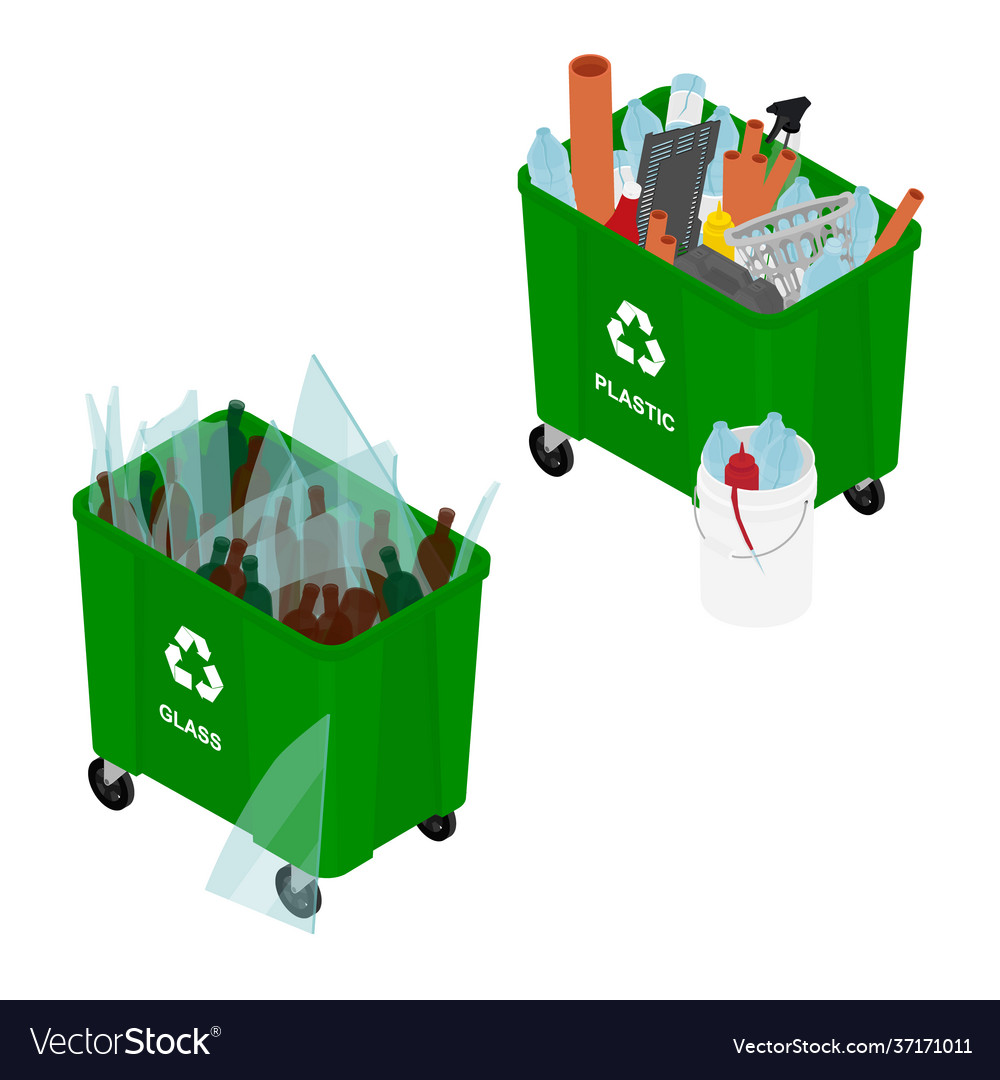 Garbage cans full sorted icons