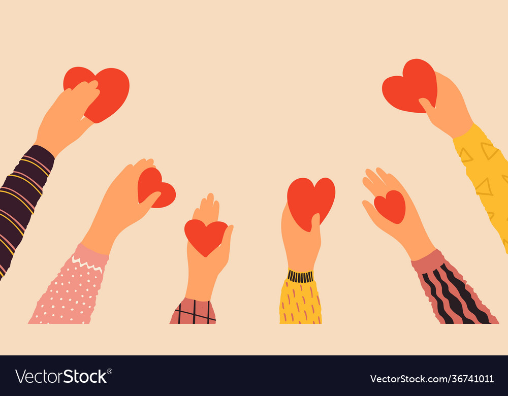 Hands holding hearts cartoon red symbol love Vector Image